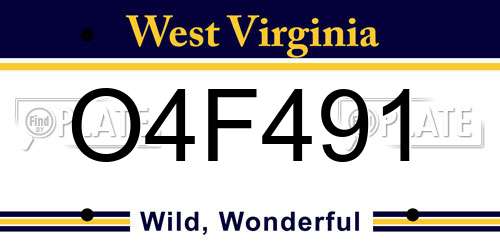 O4F491 West Virginia License Plate