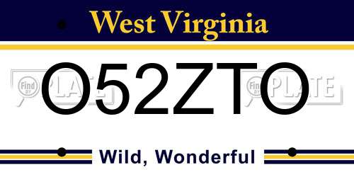 O52ZTO West Virginia License Plate