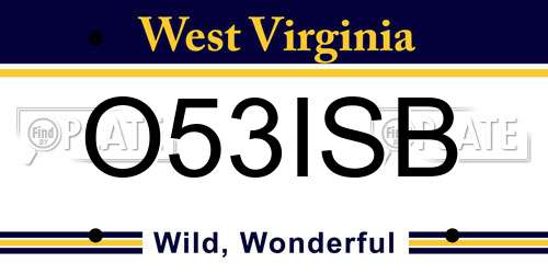 O53ISB West Virginia License Plate