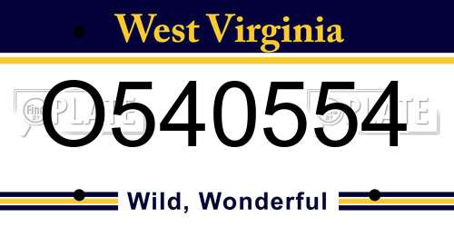 O540554 West Virginia License Plate