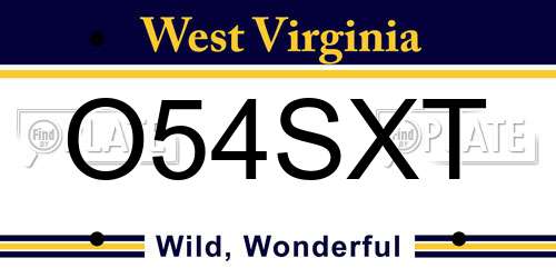O54SXT West Virginia License Plate