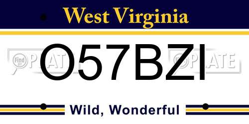 O57BZI West Virginia License Plate