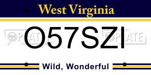 O57SZI West Virginia License Plate