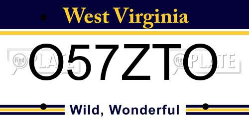 O57ZTO West Virginia License Plate
