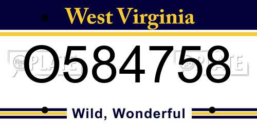 O584758 West Virginia License Plate