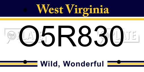 O5R830 West Virginia License Plate