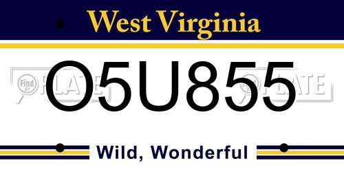 O5U855 West Virginia License Plate