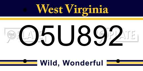 O5U892 West Virginia License Plate