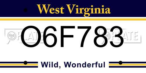 O6F783 West Virginia License Plate
