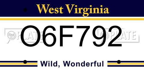 O6F792 West Virginia License Plate