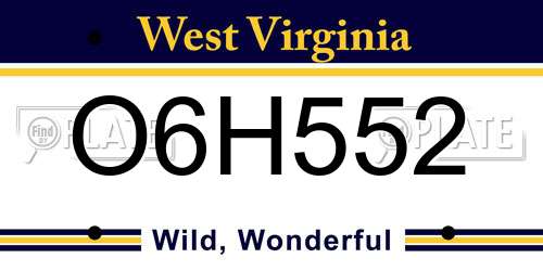 O6H552 West Virginia License Plate