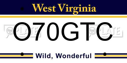 O70GTC West Virginia License Plate
