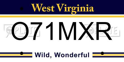 O71MXR West Virginia License Plate
