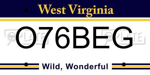 O76BEG West Virginia License Plate