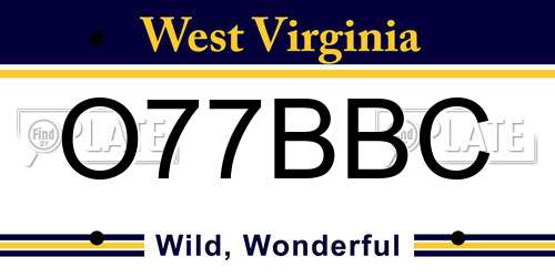 O77BBC West Virginia License Plate