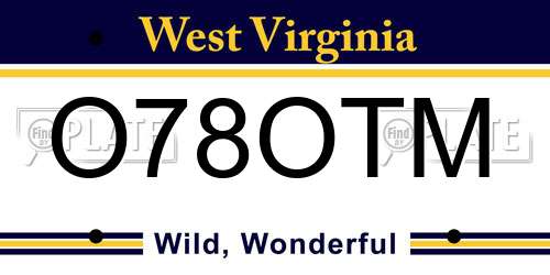 O78OTM West Virginia License Plate