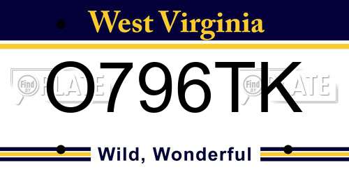 O796TK West Virginia License Plate