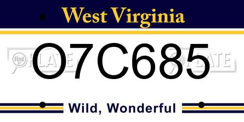 O7C685 West Virginia License Plate