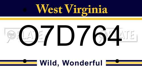 O7D764 West Virginia License Plate