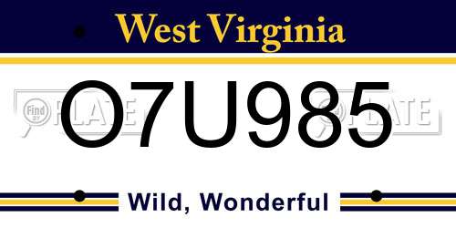 O7U985 West Virginia License Plate