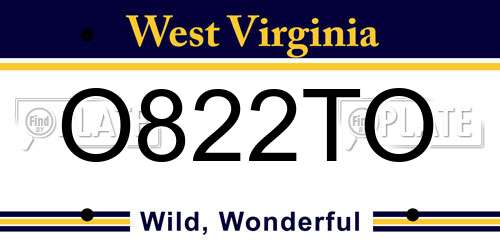O822TO West Virginia License Plate