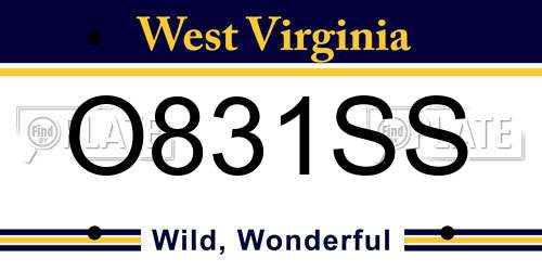 O831SS West Virginia License Plate