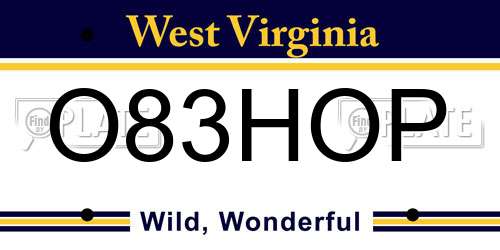 O83HOP West Virginia License Plate