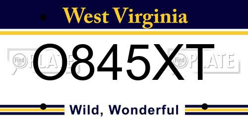 O845XT West Virginia License Plate