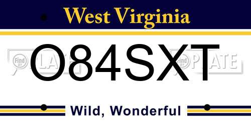 O84SXT West Virginia License Plate
