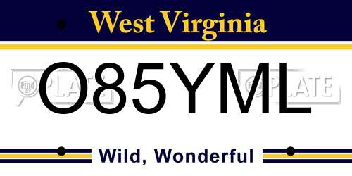 O85YML West Virginia License Plate