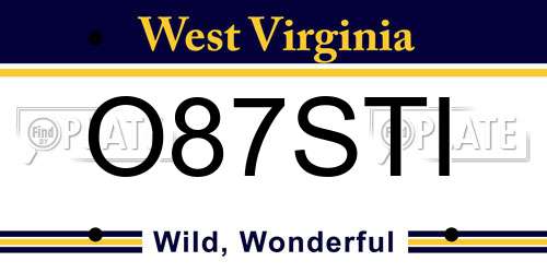 O87STI West Virginia License Plate