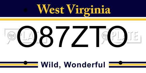 O87ZTO West Virginia License Plate