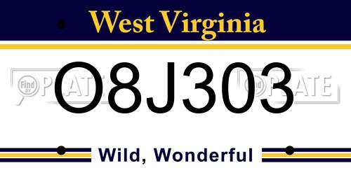 O8J303 West Virginia License Plate