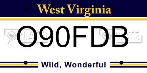 O90FDB West Virginia License Plate