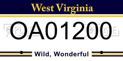 OA01200 West Virginia License Plate