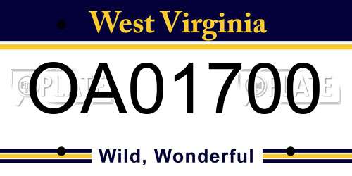OA01700 West Virginia License Plate