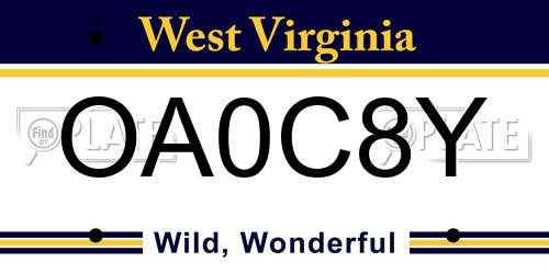 OA0C8Y West Virginia License Plate