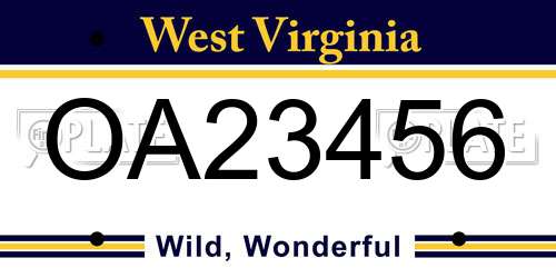 OA23456 West Virginia License Plate