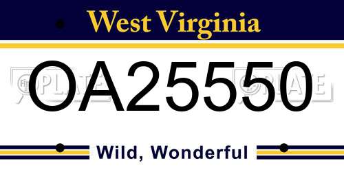 OA25550 West Virginia License Plate