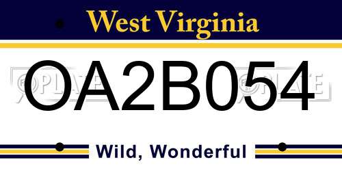 OA2B054 West Virginia License Plate