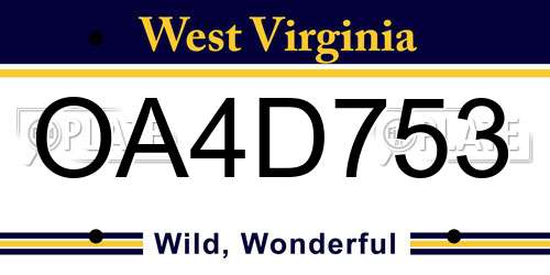 OA4D753 West Virginia License Plate