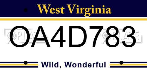 OA4D783 West Virginia License Plate