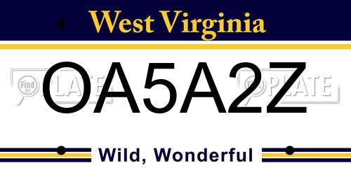 OA5A2Z West Virginia License Plate
