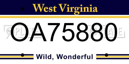 OA75880 West Virginia License Plate