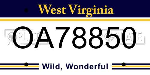 OA78850 West Virginia License Plate