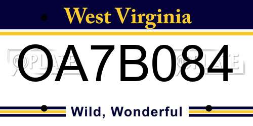OA7B084 West Virginia License Plate