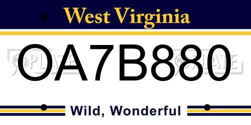 OA7B880 West Virginia License Plate