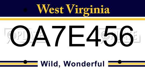 OA7E456 West Virginia License Plate
