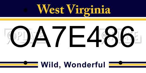 OA7E486 West Virginia License Plate