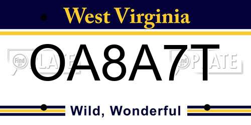 OA8A7T West Virginia License Plate